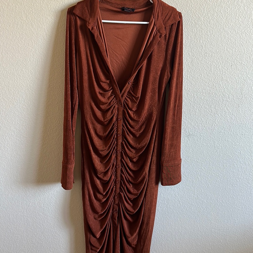 Button up rouched body con dress